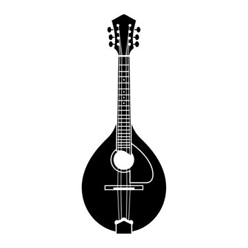 Black and white mandolin silhouette on white background