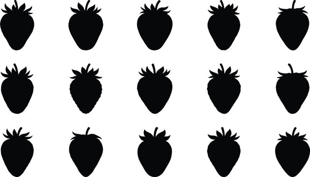 Black strawberry silhouettes on white background, repeating pattern strawberries black silhouettes