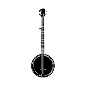 Black and white banjo silhouette isolated on white background