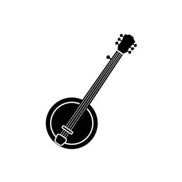 Black and white banjo silhouette isolated on white background