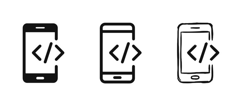 Mobile App Development Icons with Smartphone and Code Symbol