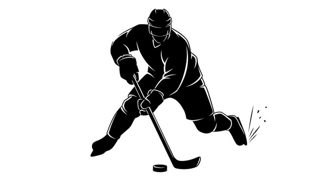 Dynamic Ice Hockey Player Silhouette in Action.