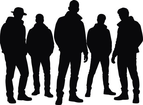 Silhouette of a group of five men standing together