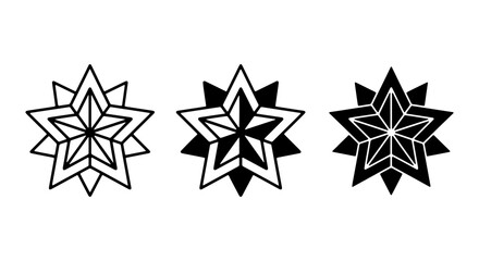 Obraz premium Geometric Star Icons, Decorative Ornaments, Abstract Emblems, Vector Graphics Set