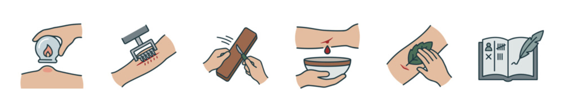 Illustrations of ancient healing methods and traditional medicine practices