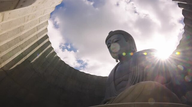 Sun Shining over Atama Daibutsu at Hill of the Buddha, Sapporo Japan