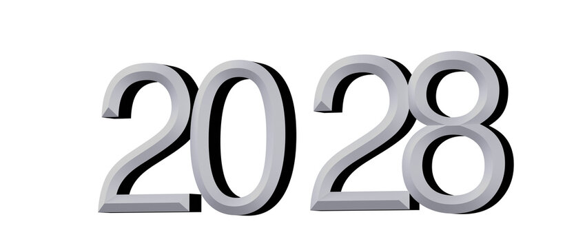 2028 in silver numbers on white, symbolizing new beginnings, year, countdown, future concepts.
