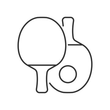Ping pong linear icon. Table tennis. Cardio workout. Racket sport. Fast-paced, 2-player game. Thin line customizable illustration. Contour symbol. Vector isolated outline drawing. Editable stroke