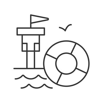 Lifeguarding training linear icon. First aid. Water emergencies prevention and responding. Thin line customizable illustration. Contour symbol. Vector isolated outline drawing. Editable stroke