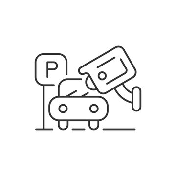 Hijacking prevention with security camera footage linear icon. Anti-hijack system for vehicles. Thin line customizable illustration. Contour symbol. Vector isolated outline drawing. Editable stroke