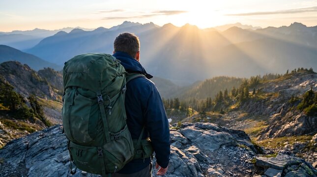 Traveler at sunrise viewpoint