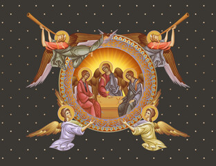 Obraz premium Holy trinity. Decorative vintage illustration with angels in Byzantine style
