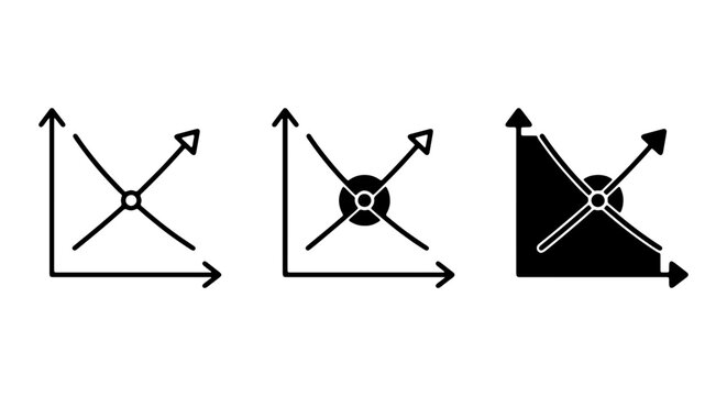 Three Vector Chart Icons: Line Graph, Scatter Plot, and Bar Chart Variations