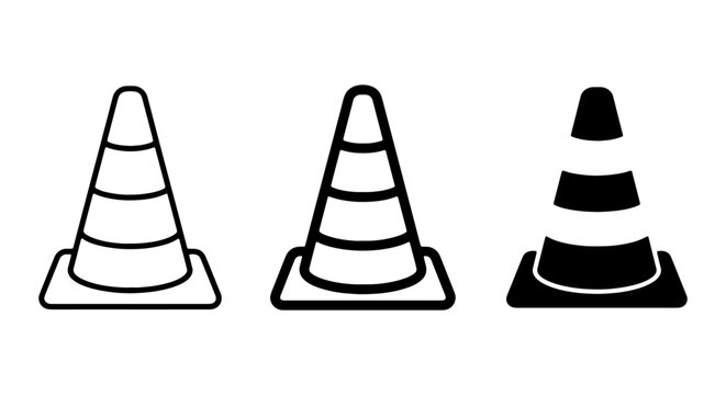 Traffic Cone Icons, Safety Barrier Vector Set, Orange Warning Marker Collection