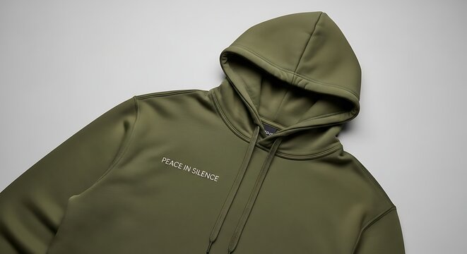 Olive green hooded jacket with zipper and logo on chest