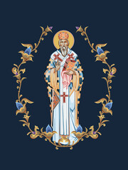 Naklejka premium Basil of Ostrog. Decorative vintage floral illustration in Byzantine style