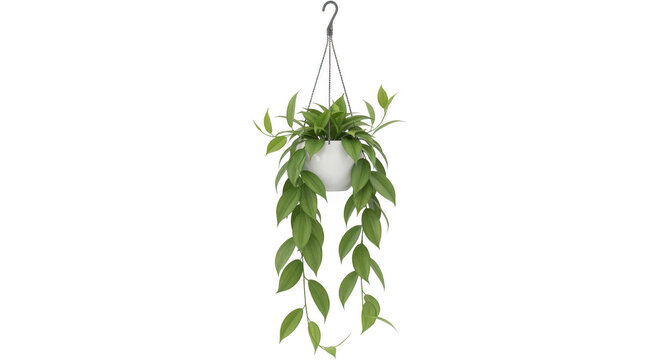 Hanging green pothos plant in macrame holder
