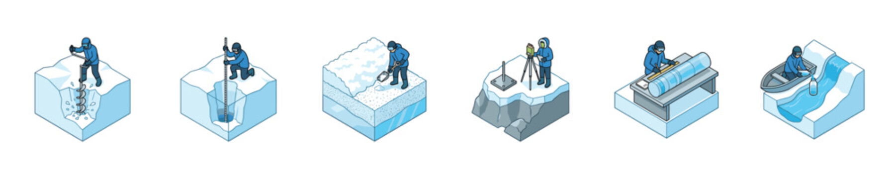 Scientific research in polar regions, illustrating fieldwork and data collection methods
