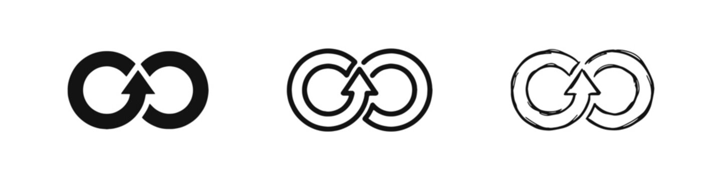 Infinity arrows icon set representing circular economy and recycling