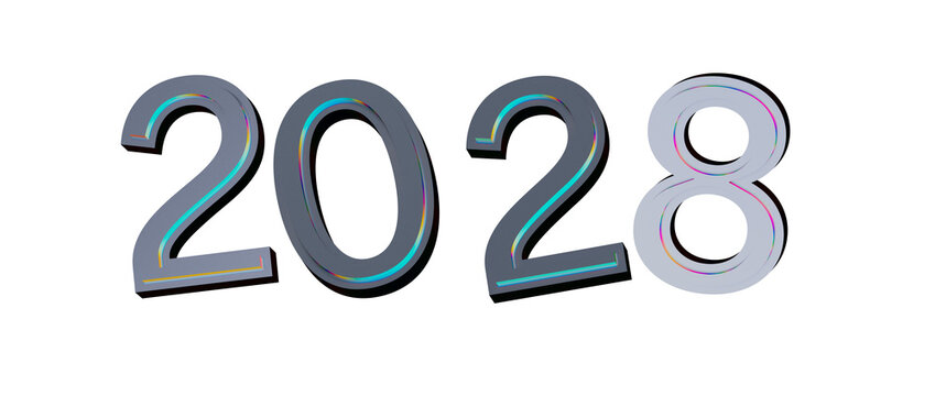 2028 new year celebration design with creative 3d text and elegant rainbow gradient isola