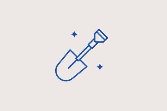 Garden spade or construction shovel line icon for digging and ground preparation. Versatile vector illustration for landscaping services and foundation work tutorials.