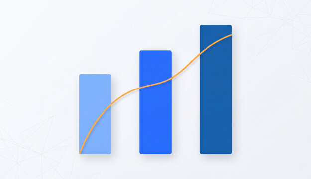 Simple bar chart with ascending blue columns and orange diagonal trend line illustrating rising bond yields and improving fixed income returns over a measured time period.