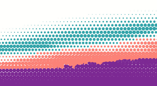 Abstract halftone dot pattern background in teal and purple