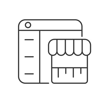 Online marketplace linear icon. Buying, selling items. E-commerce. Digital middleman. Thin line customizable illustration. Contour symbol. Vector isolated outline drawing. Editable stroke