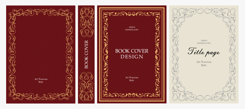 Classic vintage book cover, title page, spine design with Art Deco, Baroque, Art Nouveau and Victorian ornaments. Elegant decorative frame, retro style for publications, posters and artistic layouts.
