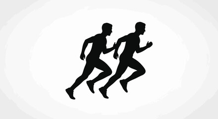 Obraz premium Black silhouette of two men running side by side