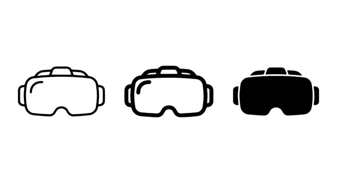 Virtual Reality Goggles Icons, VR Headset Symbols, Futuristic Technology Graphics