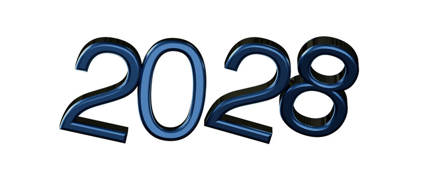 A 3D rendering of the year 2028 in bold blue with a futuristic design, perfect for New Ye
