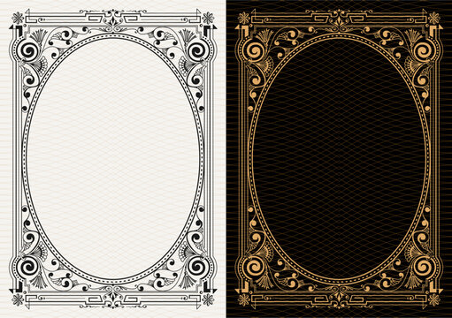 Luxury frame invitation card background vector. Elegant classic antique design, gold lines t, sparkle on black background. Premium design illustration for gala card, grand opening, art deco, magazine.