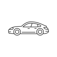 Fototapeta premium Sports sedan linear icon. Luxury passenger vehicle. Four-door sports automobile. Stylish car. Thin line customizable illustration. Contour symbol. Vector isolated outline drawing. Editable stroke