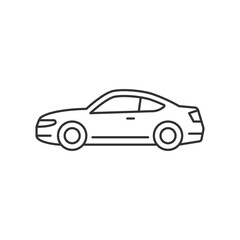 Obraz premium Coupe car linear icon. Two-door sports automobile. Performance-oriented vehicle. Fixed roof. Thin line customizable illustration. Contour symbol. Vector isolated outline drawing. Editable stroke