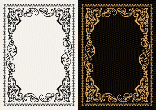 Luxury frame invitation card background vector. Elegant classic antique design, gold lines t, sparkle on black background. Premium design illustration for gala card, grand opening, art deco, magazine.