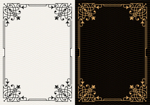 Luxury frame invitation card background vector. Elegant classic antique design, gold lines t, sparkle on black background. Premium design illustration for gala card, grand opening, art deco, magazine.