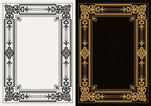Luxury frame invitation card background vector. Elegant classic antique design, gold lines t, sparkle on black background. Premium design illustration for gala card, grand opening, art deco, magazine.