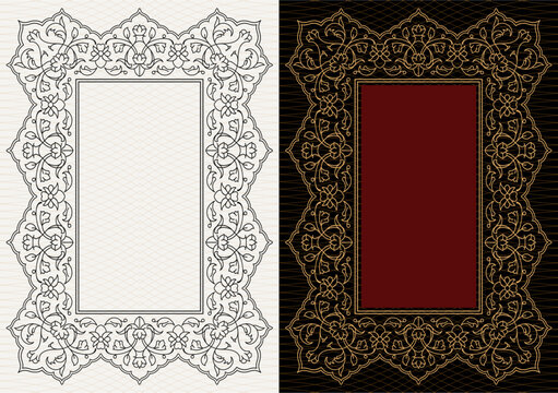 Luxury frame invitation card background vector. Elegant classic antique design, gold lines t, sparkle on black background. Premium design illustration for gala card, grand opening, art deco, magazine.