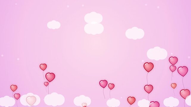 Pink Heart Balloons Floating Against A Cloudy Sky For Romance Concept