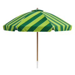 Obraz premium Green and Lime Striped Beach Umbrella on White Background