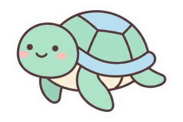 Fototapeta premium A cute minimalist small sea turtle sticker, isolated on transparent background 