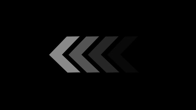 Five Chevron Arrows Pointing Left With Gradient Shading On Black Background direction forward
