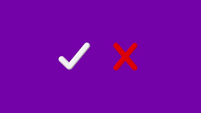 White Check Mark and Red Cross Symbols on Purple Background Keywords: check mark, tick, cross, x, symbol, icon, white, red, purple, background, comparison, choice, decision, correct, incorrect