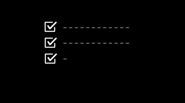 Two White Check Boxes with Dashed Lines on Black Background Keywords: check box, checklist, to-do list, task, completion, item, list, symbol, icon, white, dashed line, black, background, graphic
