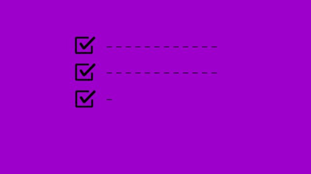 Two Checkboxes with Dashed Line on Purple Background Keywords: checklist, to-do list, task, checkbox, check mark, list, item, selection, completed, pending, empty, option, choice, decision, survey