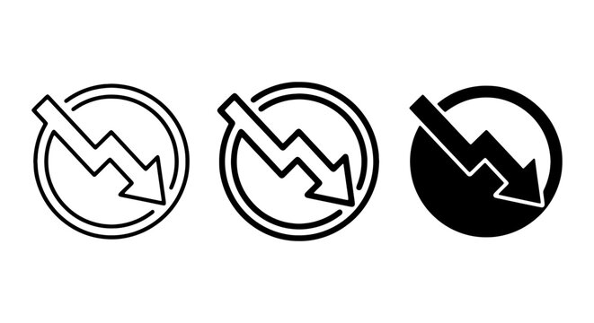 Down Trend Icons, Financial Decline Symbols, Economic Recession Arrows, Business Loss Graphics