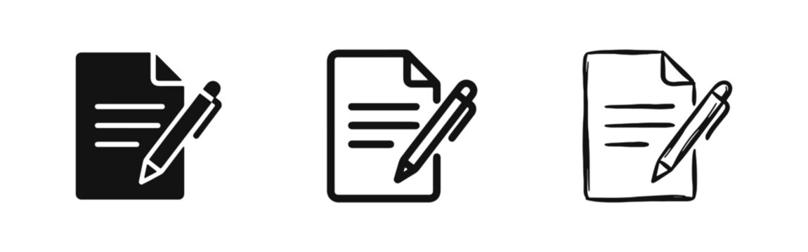Writing and Signing Document Icon Set with Pen