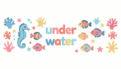 Fototapeta premium Underwater Scene with Colorful Fish and Coral Illustration