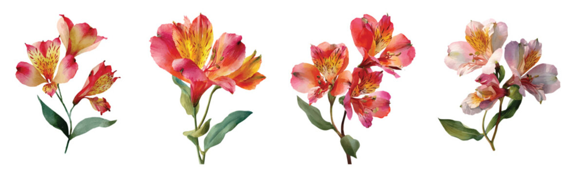 Watercolor Simple illustration collection, alstroemeria branch set painting design. Hand-painted style, vectorized, vector set available in EPS Simple Hand-painted watercolor style. 